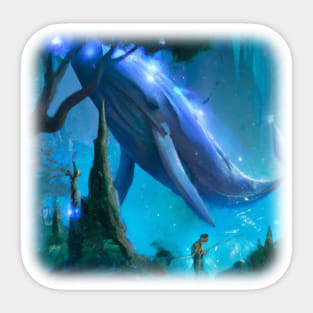 Flying whale in magical forest Sticker